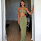 2 Piece Set Beaded Halter Top and Long Skirt Green Sexy Vacation Outfits Women Matching Sets Summer 2026