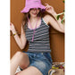 Striped Colorful Trim Tank Top, Embroidered U-Neck Slim Knit Camisole, Casual Y2K Sleeveless Top for Women