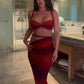 2 Piece Set Twisted Hollowed Out Crop Top and Long Skirt Vacation Outfits Women Summer Beach Party Dress