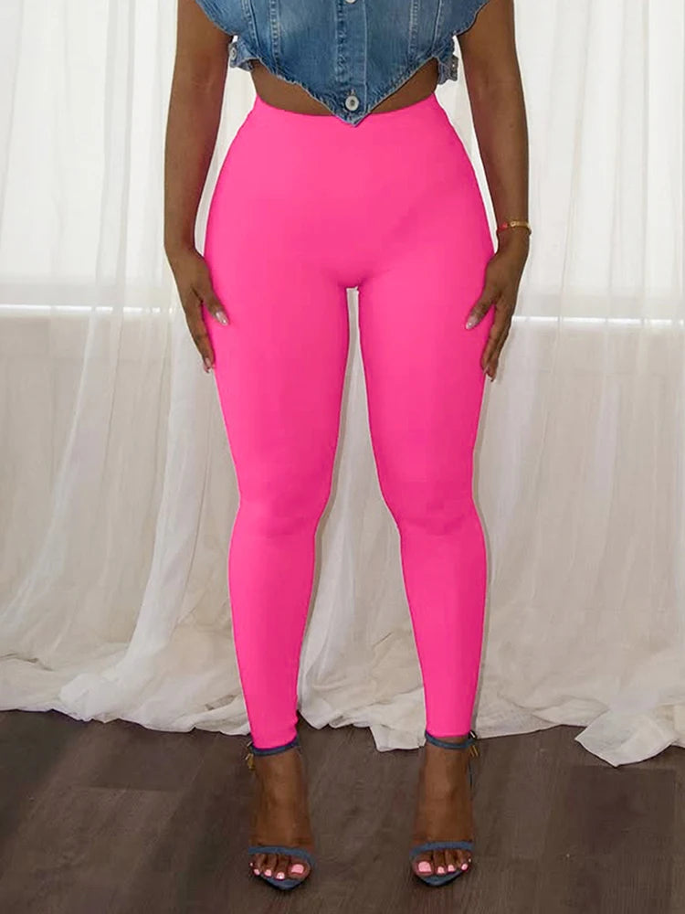 Casual Sporty Long Pants Women 2025 New Style Solid High Waist Skinny Peach Hip Look Slimmer Simple Fashion Trousers