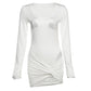 White Two Piece Sets for Woman Rhinestone Long Sleeve Bodysuit Top and Twisted Skirt Sexy Dress Set Fall 2025