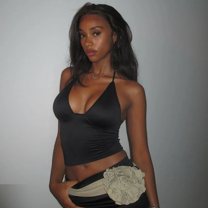 Sexy Deep V Neck Backless Crop Top Red Black Tank Tops for Woman Summer Camisole