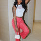 Casual Women Tracksuit 2 Piece Set Monogram Print Diamond Appliques Tank Tops+Pants Matching Sporty Tight Outfits