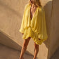Sexy Deep V-Neck Dress Women Fashion Puff Sleeve Ruched Ruffled Patchwork Irregular Hem Elegant Party Club Bodycon