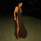 Frilly Deep V Neck Backless High Split Maxi Dresses Brown Mesh Sheer Sexy Summer Dress for Woman 2026