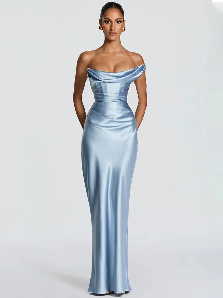 Elegant Satin One Shoulder Evening Dress Women Cowl Neck Sleeveless Bodycon Maxi Dress 2026 Spring Summer Party Gowns