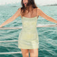 Sequin Bodycon Mini Dress for Women Spaghetti Strap Square Neck Sleeveless Light Green Cocktail Party Club Dress