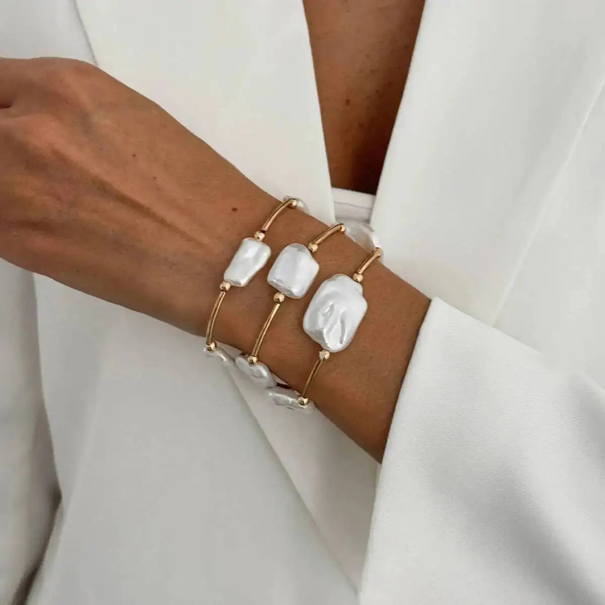 3Pcs/Set Creative Irregular Imitation Pearl Chain Bracelet for Women New Trend Elegant Stackable Bangle Wedding Jewelry