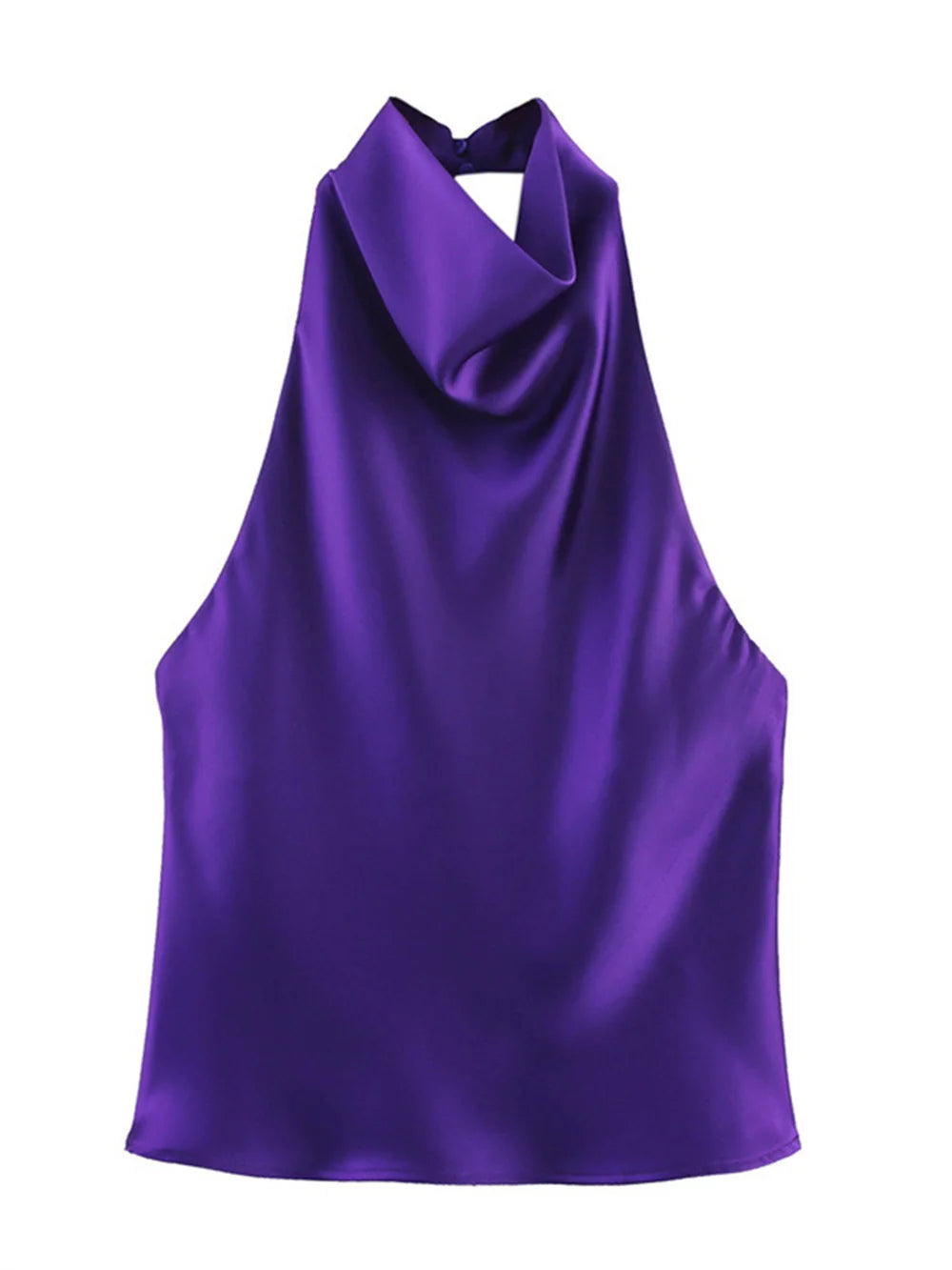 Elegant Silk Satin Tank Top Women Summer Elegant Simple Halter Backless Vacation Party Club Basic Wild Skinny Vest