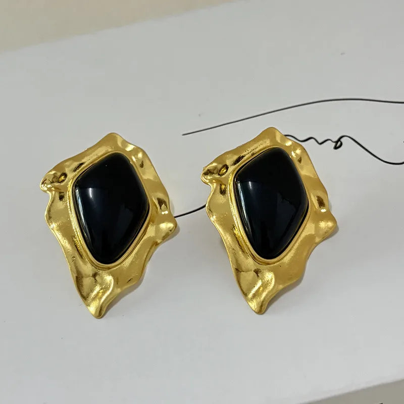 New Rhombus Geometric Alloy With Big Stone Stud Earrings For Women Jewelry Gorgeous Daily Collection Earrings Accessories