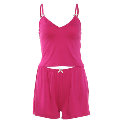 Sporty Streetwear Women Trend Simple 2-Piece Set Trend Fashion Bow Appliques Low Chest Camisole+Shorts Hottie Suits