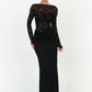 Women Off Shoulder Lace Sexy Maxi Dress Long Sleeve Hollow Out Bodycon Evening Party Dress Elegant Ruched Dress