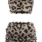 Furry Patchwork 2 Piece Set Woman Leopard Print Sexy Wrap Chest Backless Tank Tops+Mini Shorts Street Wild Style Suit