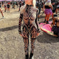 Sexy Striped Print Jumpsuits Women Wild Style Turtleneck Full Sleeve Midnight Party Club Stretch Streetwear Overalls