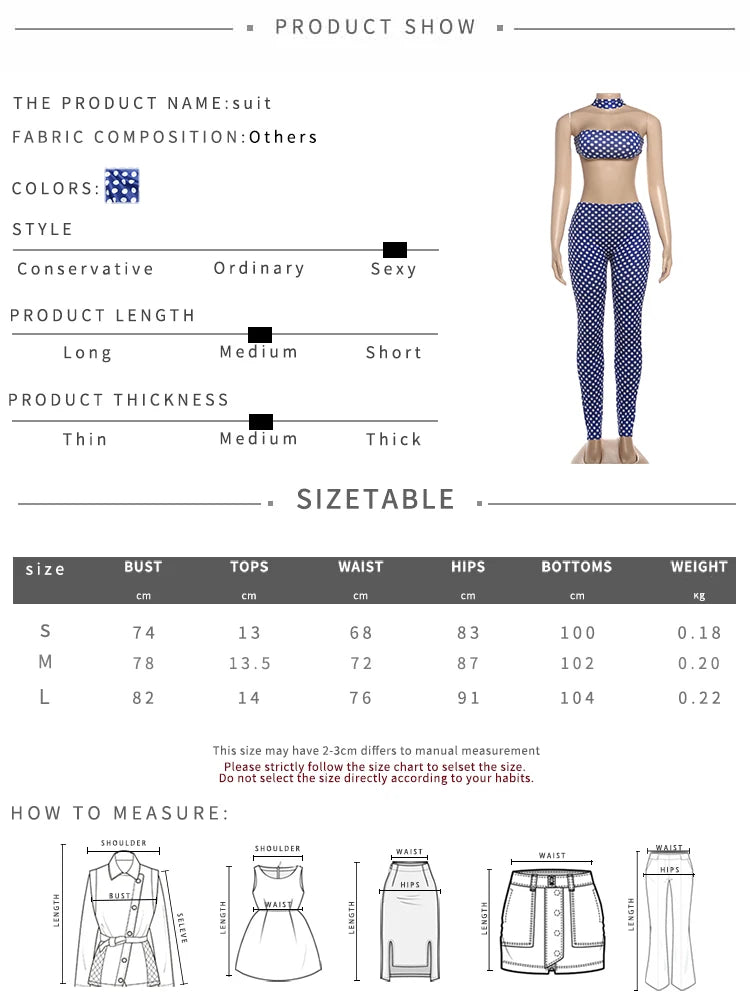 Dot Print Women 2 Piece Set Tracksuit Sexy Backless Halter Tank Tops+Leggings Matching Streetwear Stretch Outfits