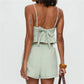 Women Vintage Two Piece Shorts Set Plaid V-neck Backless Camisole with Elastic Waist Shorts Summer Beach Holiday Outfit