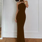 Turtleneck Off-shoulder Sexy Knit Maxi Dress For Women Gown Metal Buckle Strapless Sleeveless High Waist Knitted Dress