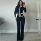 Black Knit 2 Piece Set Long Sleeve Cardigan and Flare Pants Matching Sets Elegant Fall Outfits Woman 2025