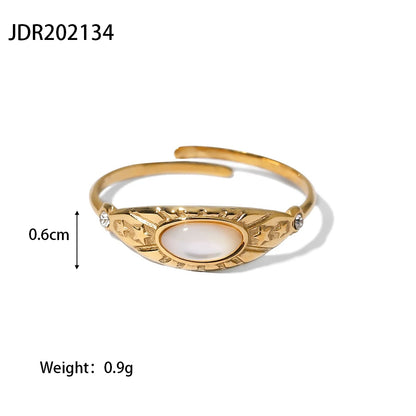 New Design Natural Stone Stainless Steel Ring Women Waterproof Stylish Golden Jewelry 2022 NEW Set