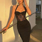 Halter Backless Sexy Maxi Dress Women Gown Elegant Lace See Through Square Collar Sleeveless Bodycon Club Party Dresses