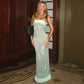Sequined Strapless Backless Split Maxi Dress with Mesh Scarf Woman Elegant Evening Gown Party Dresses
