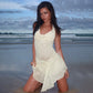 Women Mini Dress Lace Cowl Neck Halter Neck Sleeveless Dress Summer Fashion Backless Dress Holiday Beach Sundress