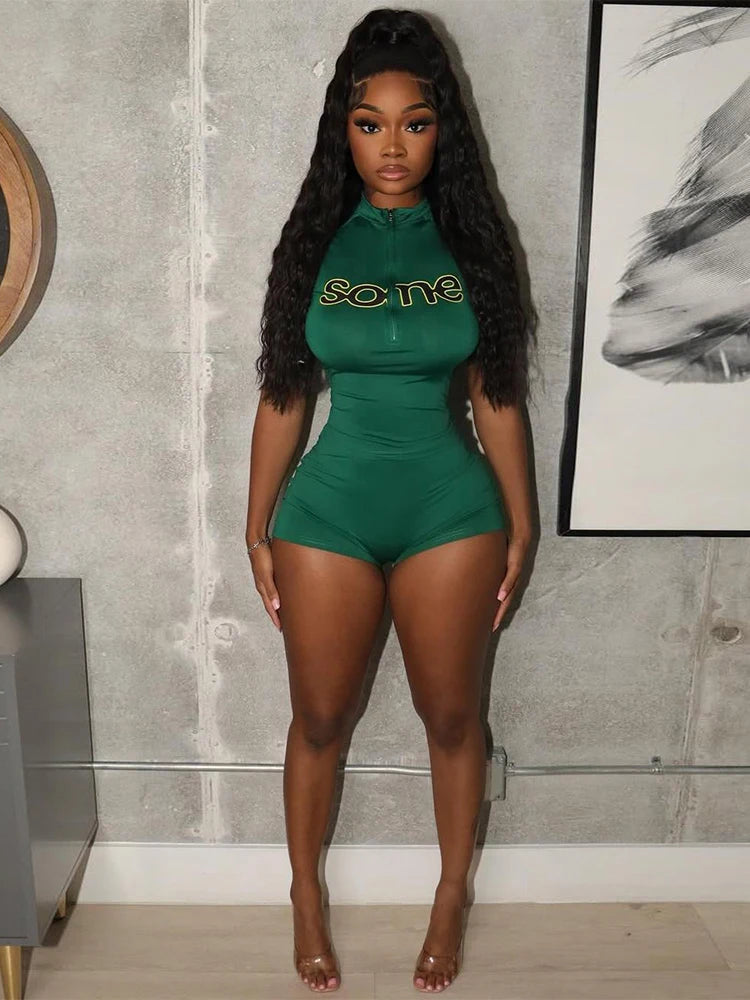 Letter Print Women2 Piece Set Casual Sporty Zip Crop Tops+Shorts Matching Streetwear Stretch Skinny Streetwear Suits