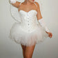 Women Angel Cosplay Outfit Strapless Sweetheart Jacquard Corset Tulle Tutu Dress Lace Up Bustier Party Costume