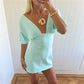 Women's Short Sleeve Bodycon Mini Dress with Deep V Neck and Tie Up Backless Open Back Casual Solid Color Party Clubwear