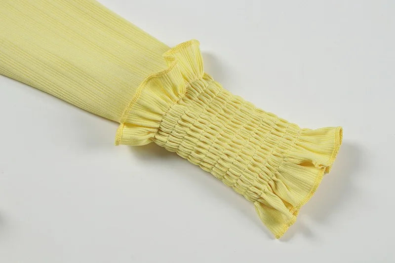 Ruffled Long Sleeve Maxi Dress Elegant Yellow Dresses for Woman Brunch Outfits Winter 2025