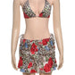 Summer Flower Leopard Print 3-Piece Set Women Halter Bra+Strap Shorts+Folds Skirts Skinny Sexy Beach Party Matching Suits