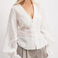 Women's Fall Button Up Blouse Casual Loose Fit Stylish Embroidered Solid Color Eyelet V Neck Long Sleeve Tops