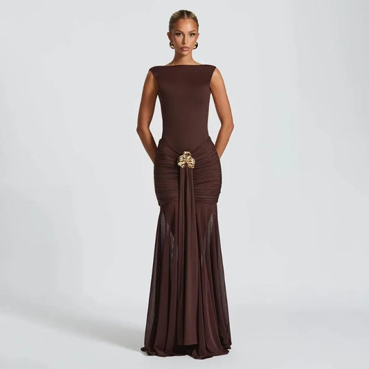 Sleeveless Backless Split Pleated Maxi Dress Elegant Sexy Evening Party Dresses for Wedding Guest