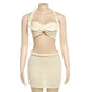 Pearls Twist Knitted Summer Beach 2 Piece Set Chic Women Strapless Halter Lace Backless Crop Tops + Bodycon Mini Skirts