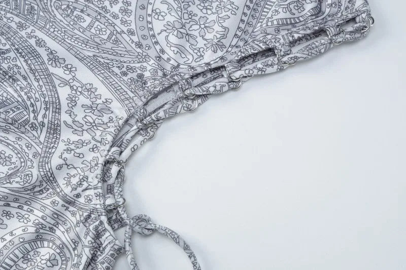 Off The Shoulder Ruffled High Split Dress for Woman Elegant Paisley Print Sleeveless Long Dresses Resort Wear