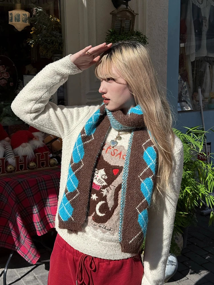 Minimalist Casual Classic Diamond Pattern Scarf For Women
