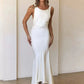 Elegant Satin Backless Sexy Maxi Dress Women Fashion Sleeveless Backless Pleated Bodycon Club Party Long Dresses