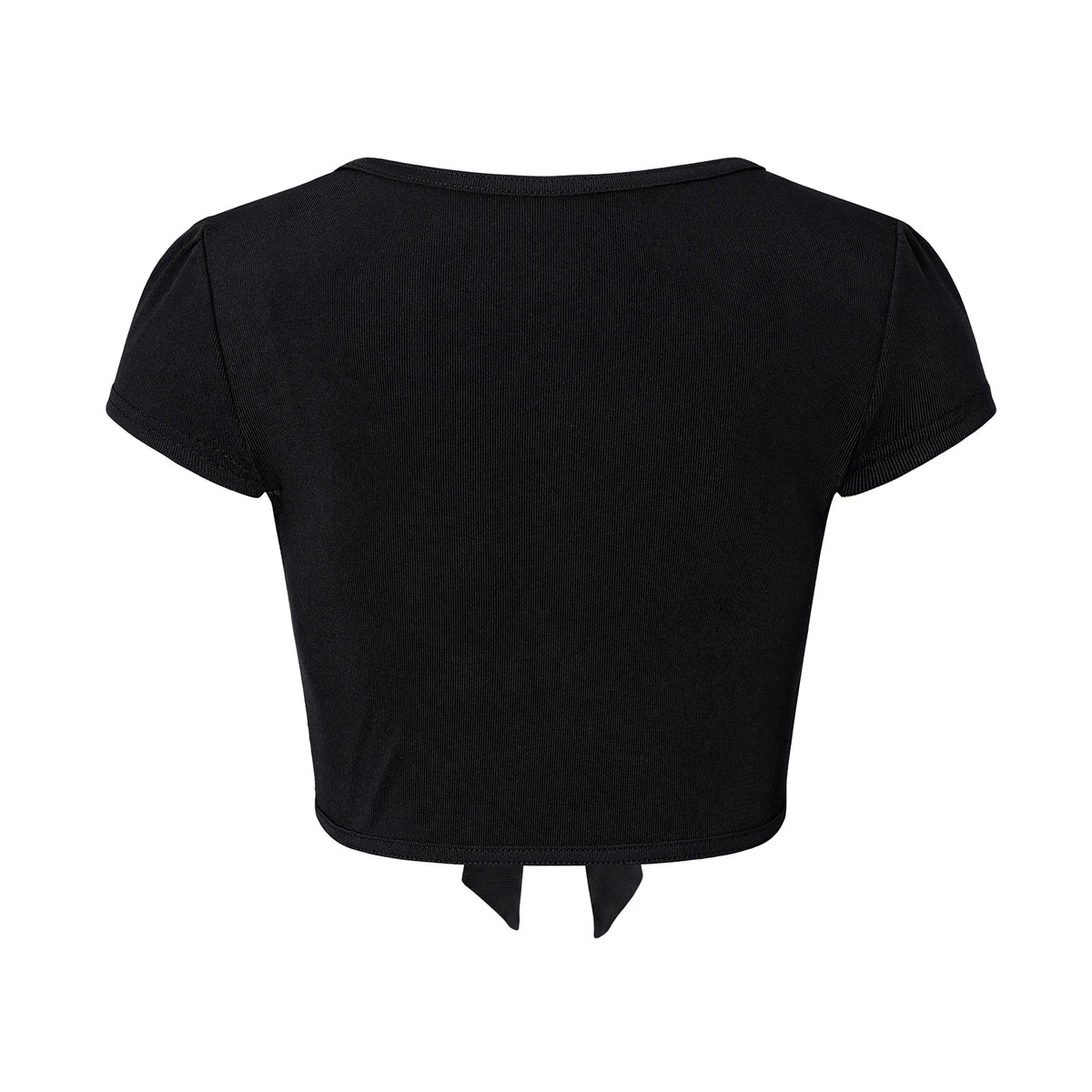 Women Front Tie Knot Cropped T Shirt V Neck Puff Short Sleeve Slim Fit Solid Plaid Crop Top Vintage Summer Casual Blouse