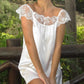 Lace Trim Satin White Dresses for Woman Summer 2026 Square Neck Short Sleeve Mini Dress