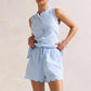 Women’s Casual 2 Piece Outfits Summer Sleeveless Ruffle Trim Tank Tops and Elastic Waist Shorts Set Vacation Beachwear