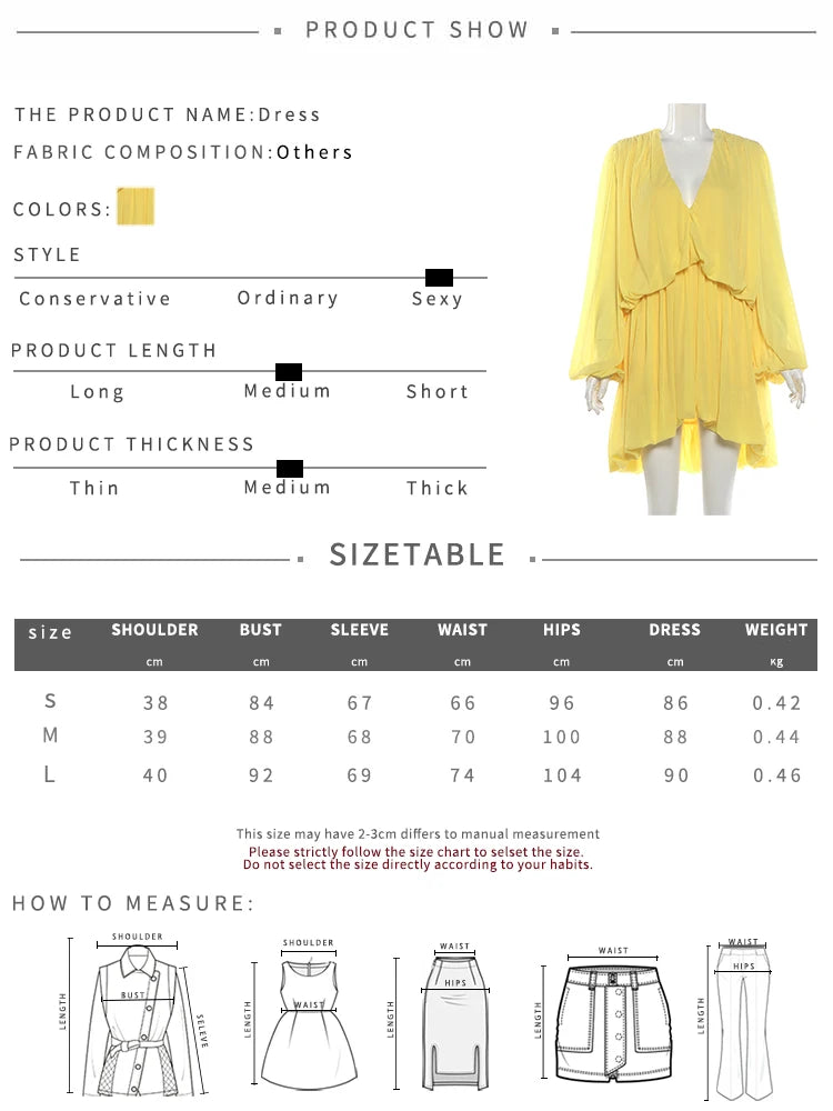 Sexy Deep V-Neck Dress Women Fashion Puff Sleeve Ruched Ruffled Patchwork Irregular Hem Elegant Party Club Bodycon