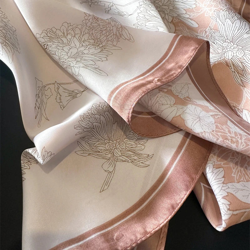 Luxury Floral Print 70cm Square Silk Scarf Women Designer Scarves Bandana Foulard Shawl Hijab Echarpe Hairband Tie Ribbon