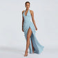 Halter Neck High Slit Ruched Maxi Dress Elegant for Woman Wedding Guest Party Dresses