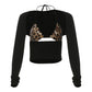 Sexy Hipster 2 Piece Set Women Halter Bandage Leopard Print Bar+Hollow Stretch Solid Long Sleeve Crop Tops Trend Suit