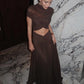 Hollow Out Short Sleeve Sexy Maxi Dress Women Fashion O Neck Ruched High Waist Bodycon Club Party Long Dress Female