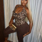 Rave Festival Party Women Two-Piece Set Slim Sleeveless Halter Leopard Print Backless Top+Leggings Matching Tracksuit