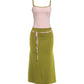 Color Blocking Elegant 2 Piece Set Woman Summer Trend Low-Neck Backless Camisoles+Ribbon Decoration Long Skirts Suits
