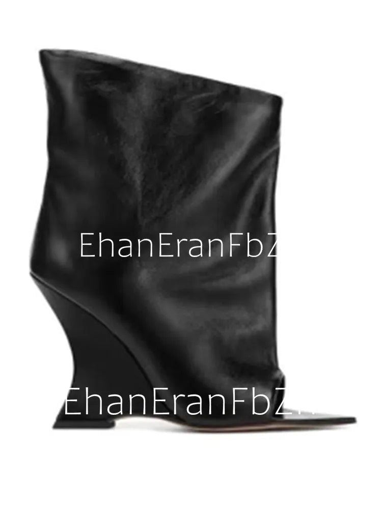 Ladies' Spring/Summer New Fish Mouth Slope High Heel Short Boots with Pointed Toe Exposed Cool Boots, Mid Top Boots