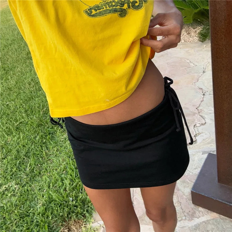 Women Y2K Low Rise Mini Skirt Stretchy Bodycon Solid Color Soft Jersey Slim Fit Summer Streetwear Short Skirt