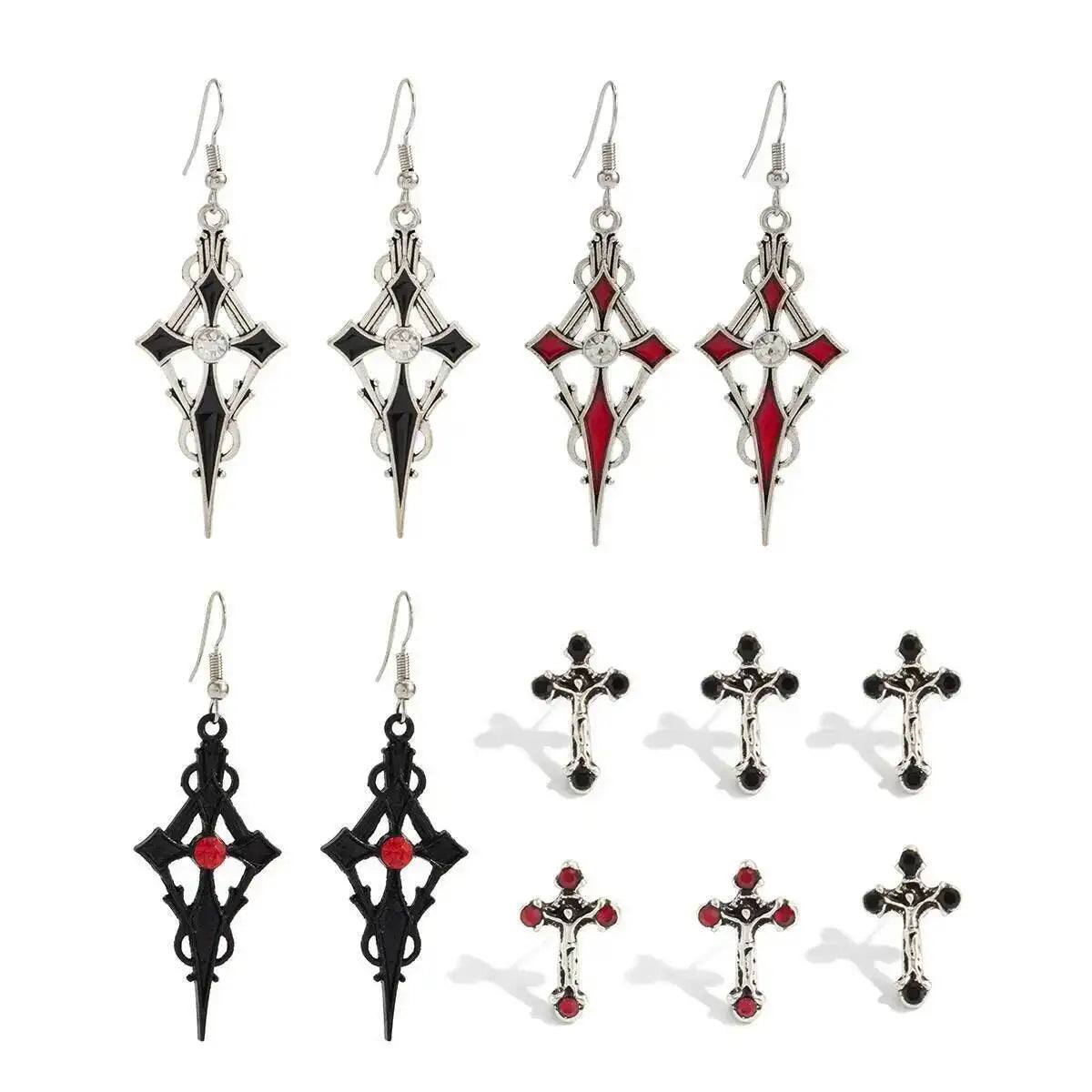 6Pairs/Set Women's Vintage Gothic Oil Dripping Cross Drop Earrings Punk 2025 Style Halloween Party Jewelry Accessories